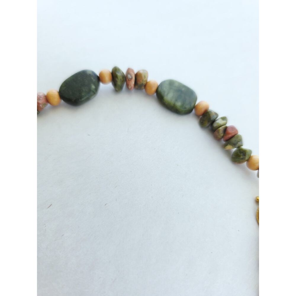 Handmade Gem Stone Beaded Artisan Necklace Nephrite & Unakite Green Choker Boho - Picture 8 of 10